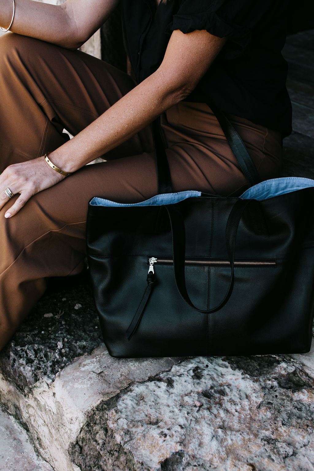 New York Black Leather Tote Bag