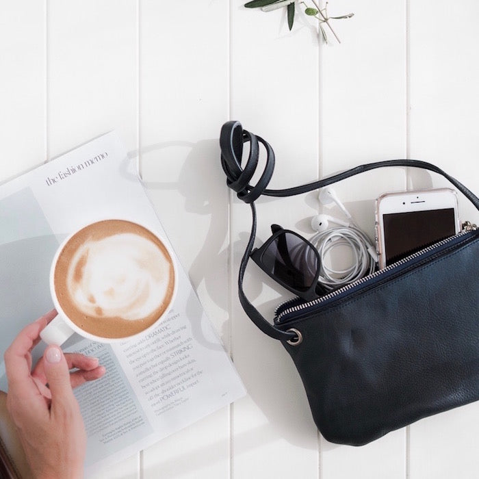 Mini Florence French Navy Leather Crossbody Wallet