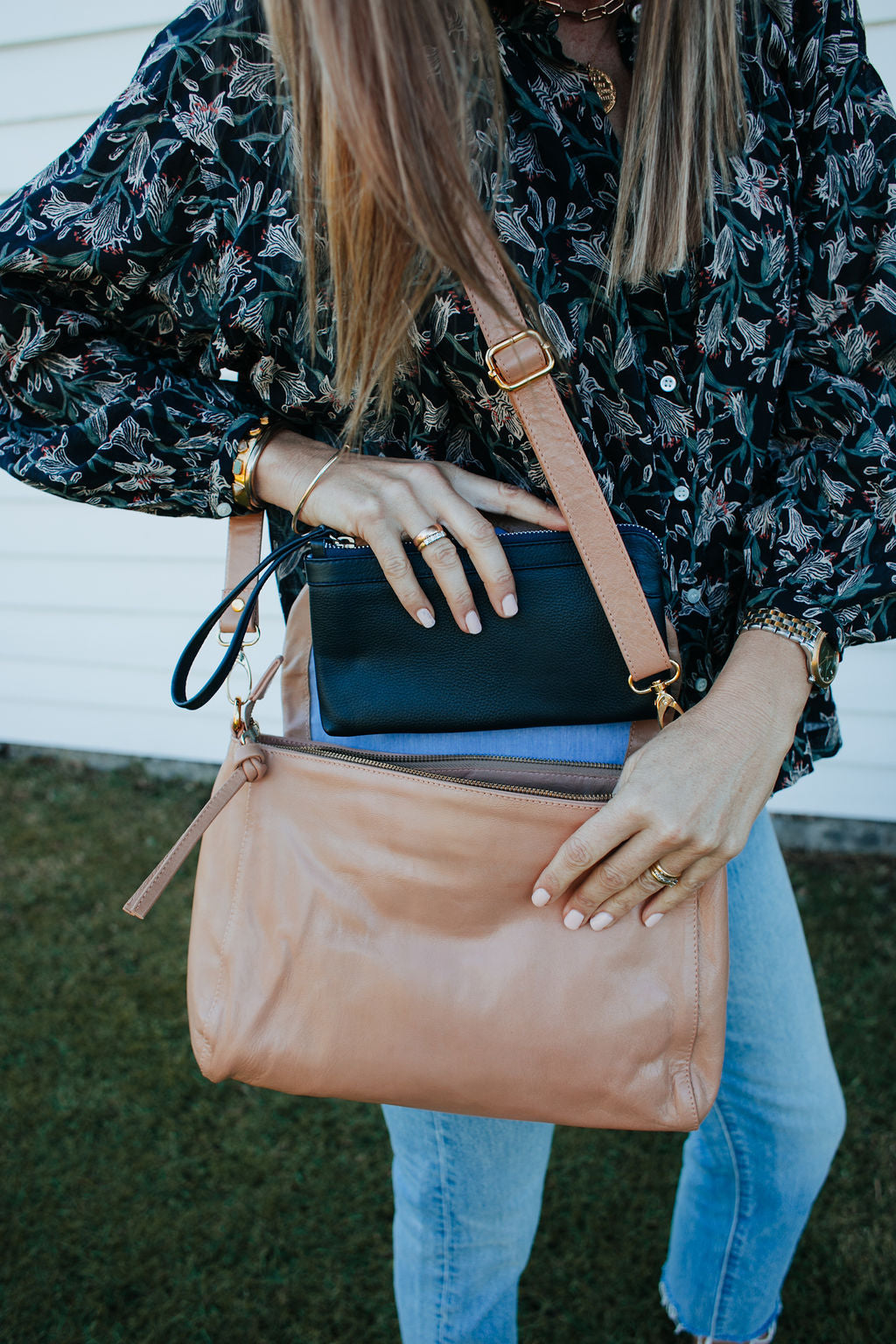 Singapore Blush Leather Crossbody Bag
