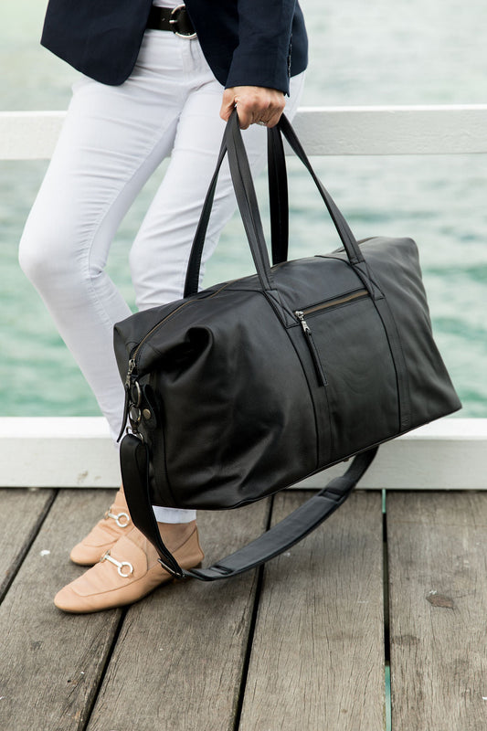 Sorrento Black Pebbled Leather Weekender